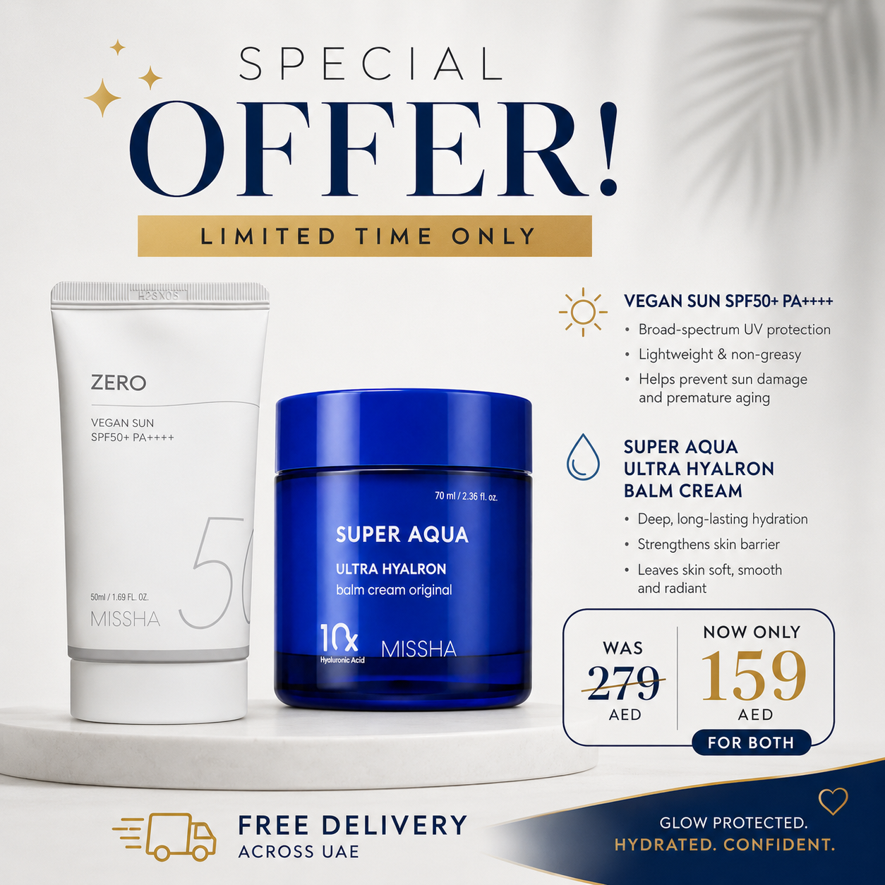 MISSHA Daily Glow Duo Set – Vegan Sun SPF50+ & Super Aqua Ultra Hyalron Balm Cream