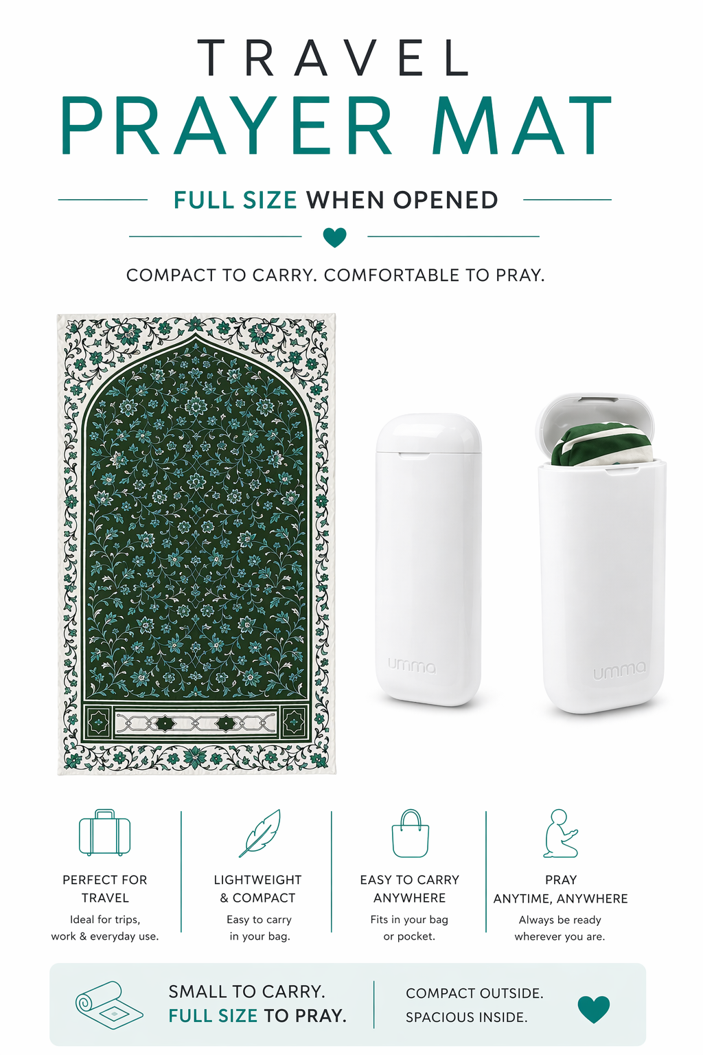 Portable Travel Prayer Mat with Compact Carry Case