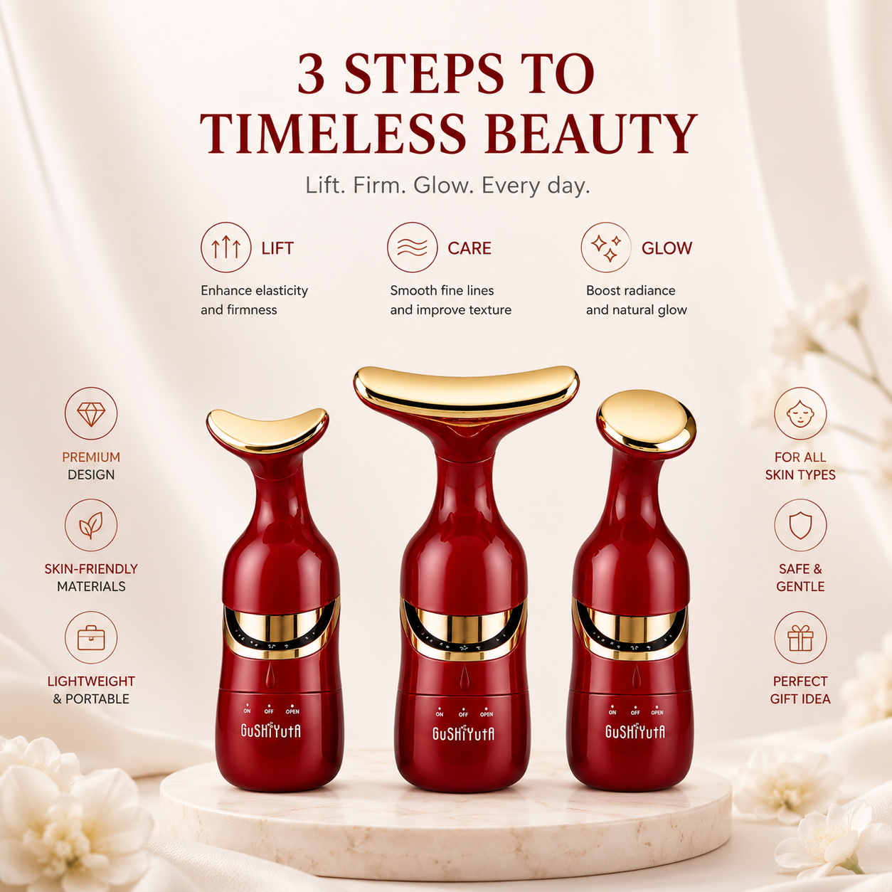 3-in-1 Electric Facial & Neck Massager – Anti-Aging Skin Lifting Device with Interchangeable Heads