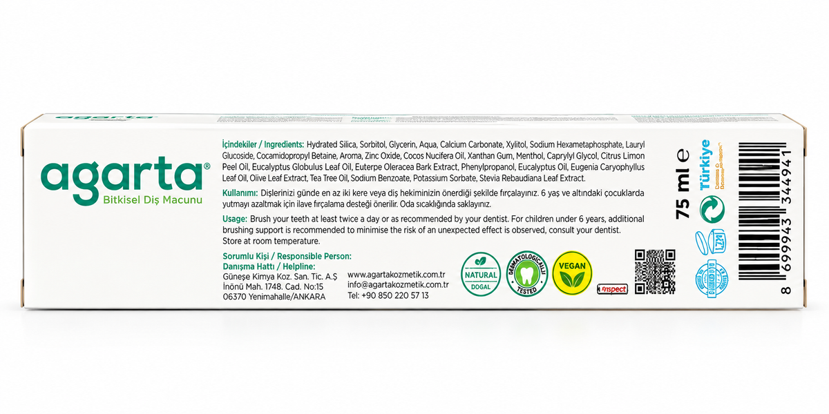 Agarta Natural Herbal Toothpaste – Extra Whitening, Strong Teeth & Stain Prevention, Fluoride-Free, SLS/SLES-Free, 75 ml