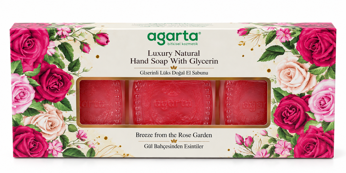 Agarta Luxury Natural Rose Garden Hand Soap with Glycerin – 3-Piece Set, Moisturizing & Gentle Cleansing, 150 g