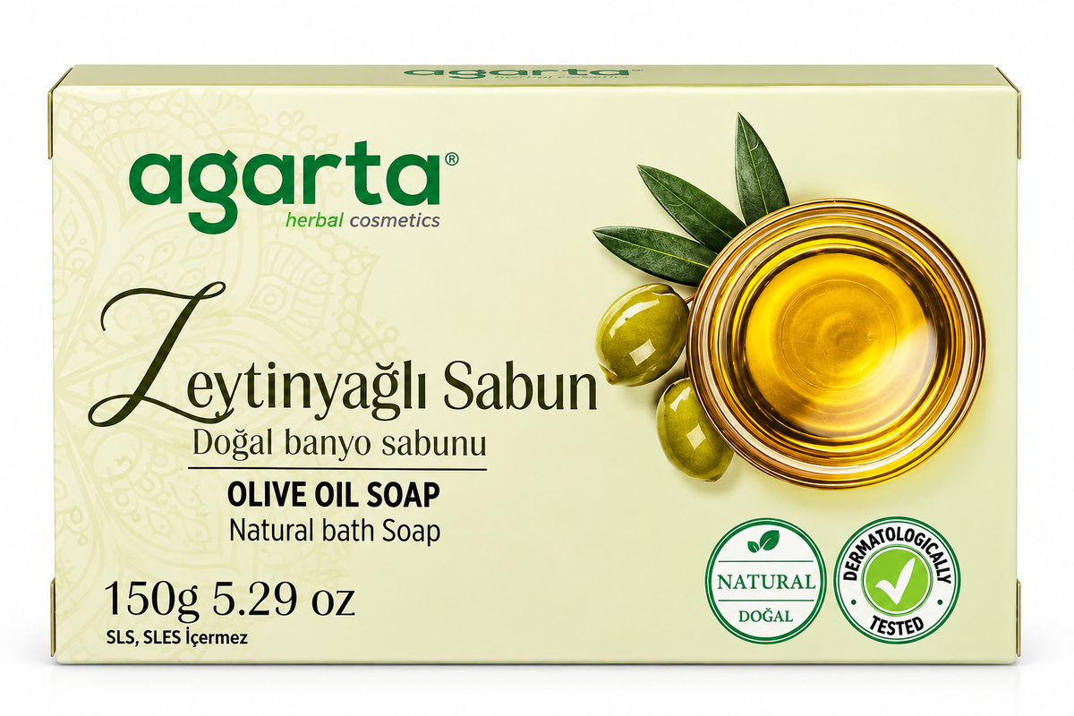 Agarta Natural Olive Oil Soap – Moisturizing Bath Soap for Skin & Hair, SLS/SLES-Free, Vegan, 150 g