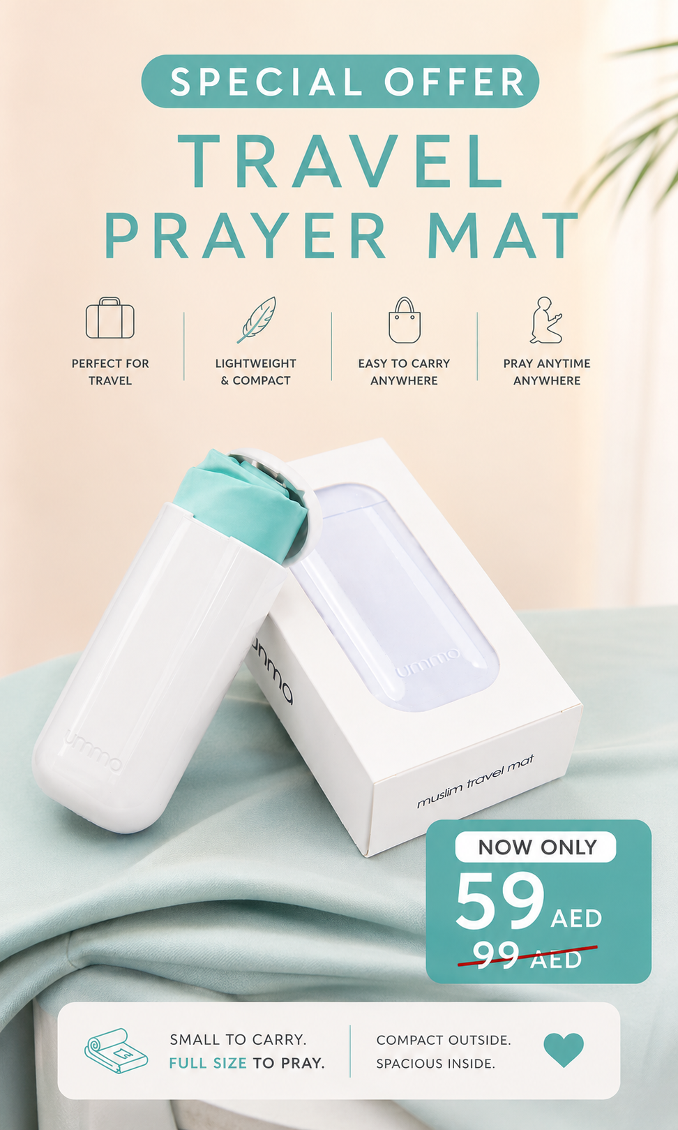 Portable Travel Prayer Mat UAE in Protective Case – Compact Muslim Prayer Mat for Travel, Hajj & Umrah