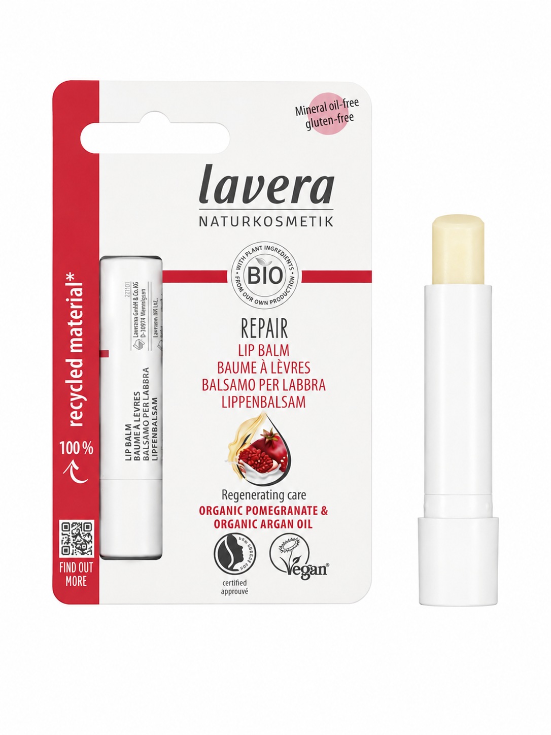 Lavera Repair Lip Balm | Organic Pomegranate & Argan Oil | Vegan