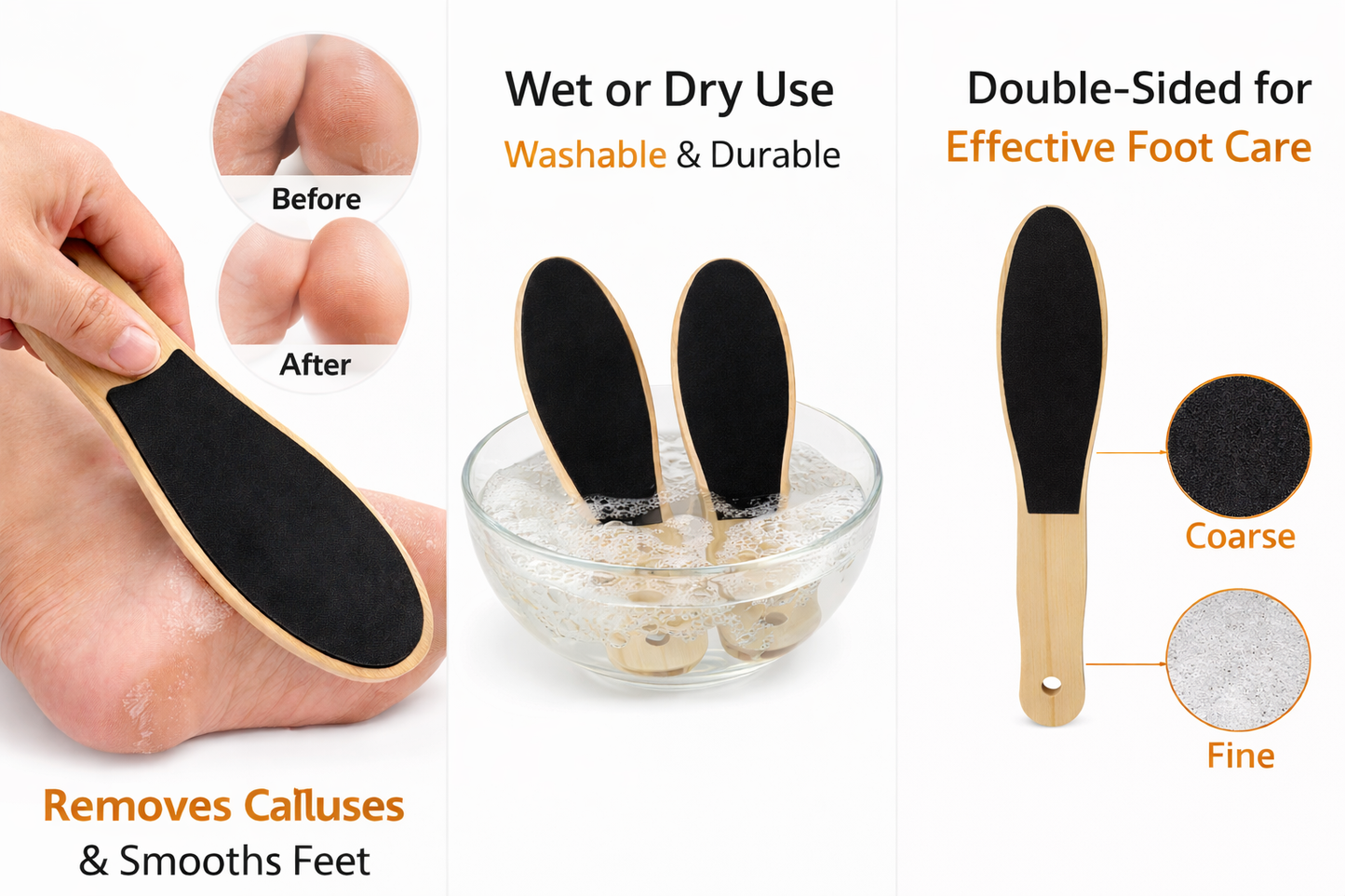Wooden Foot File Callus Remover – Double Sided Pedicure Foot Rasp for Removing Dead Skin & Smooth Heels