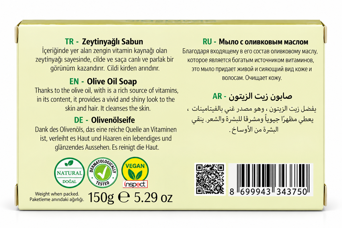 Agarta Natural Olive Oil Soap – Moisturizing Bath Soap for Skin & Hair, SLS/SLES-Free, Vegan, 150 g