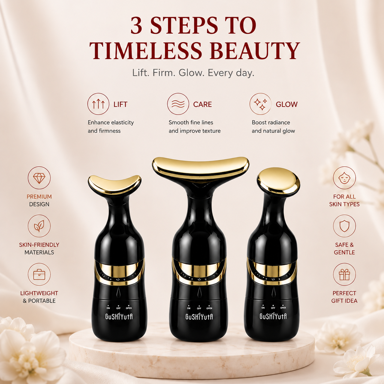 3-in-1 Electric Facial & Neck Massager – Anti-Aging Skin Lifting Device with Interchangeable Heads